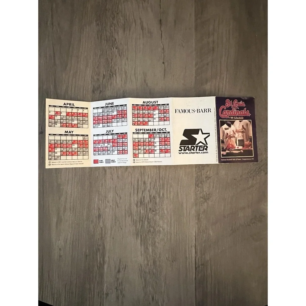 1999 St Louis Cardinals‎ Season Schedule Calendar Starter Famous Barr GUC